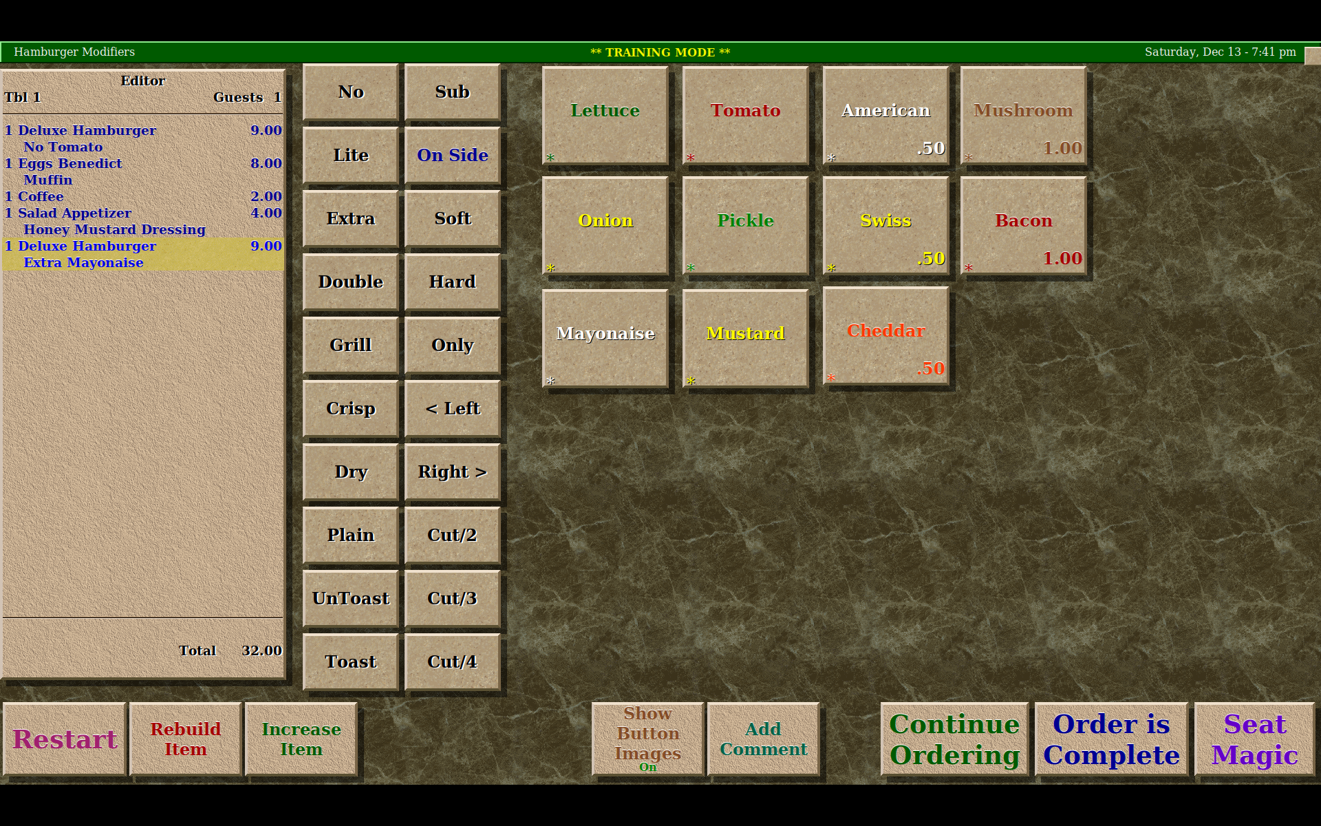 ViewTouch Order Modifiers Screen